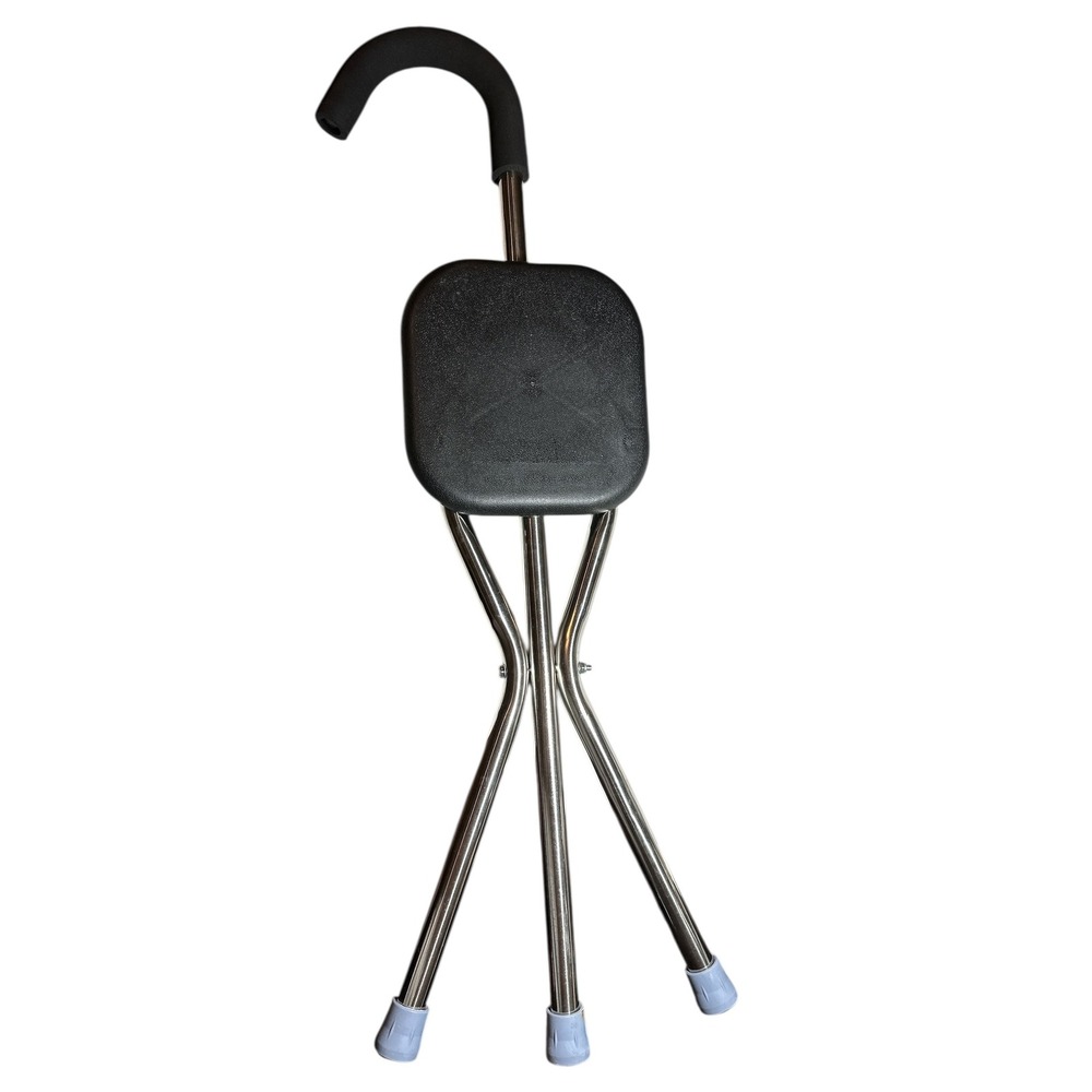 Walking Cane with Folding Seat 34" Lightweight Aluminum Tri-Pod Rubber Feet‎